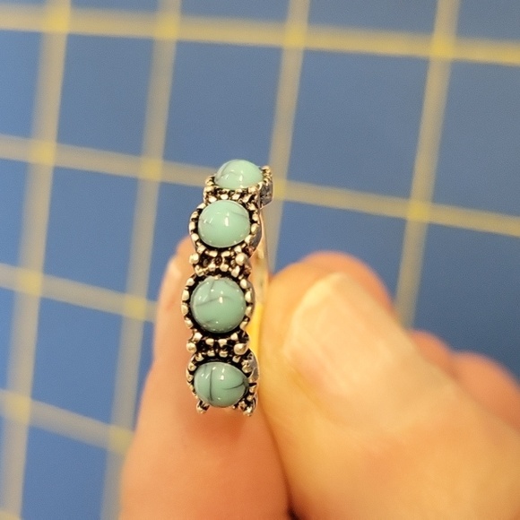 Turquoise Stone Dark Silver Tone Ring - Picture 1 of 3